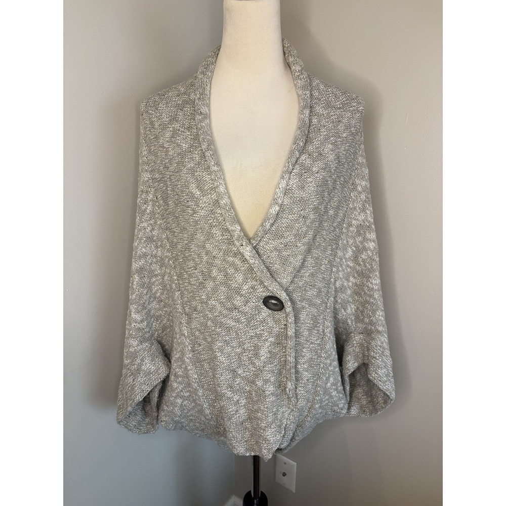 Moth Anthropologie Gray Knit Single Button Wrap Poncho Cardigan Sweater M L M/L